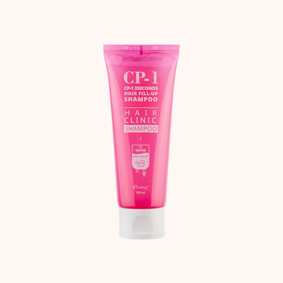 A tube of CP-1 Esthetic House 3 Seconds Hair Fill-Up Shampoo 100ml with a pink label and white packaging.