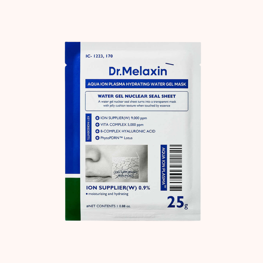 Dr. Melaxin water gel nuclear seal sheet packaging on a white background