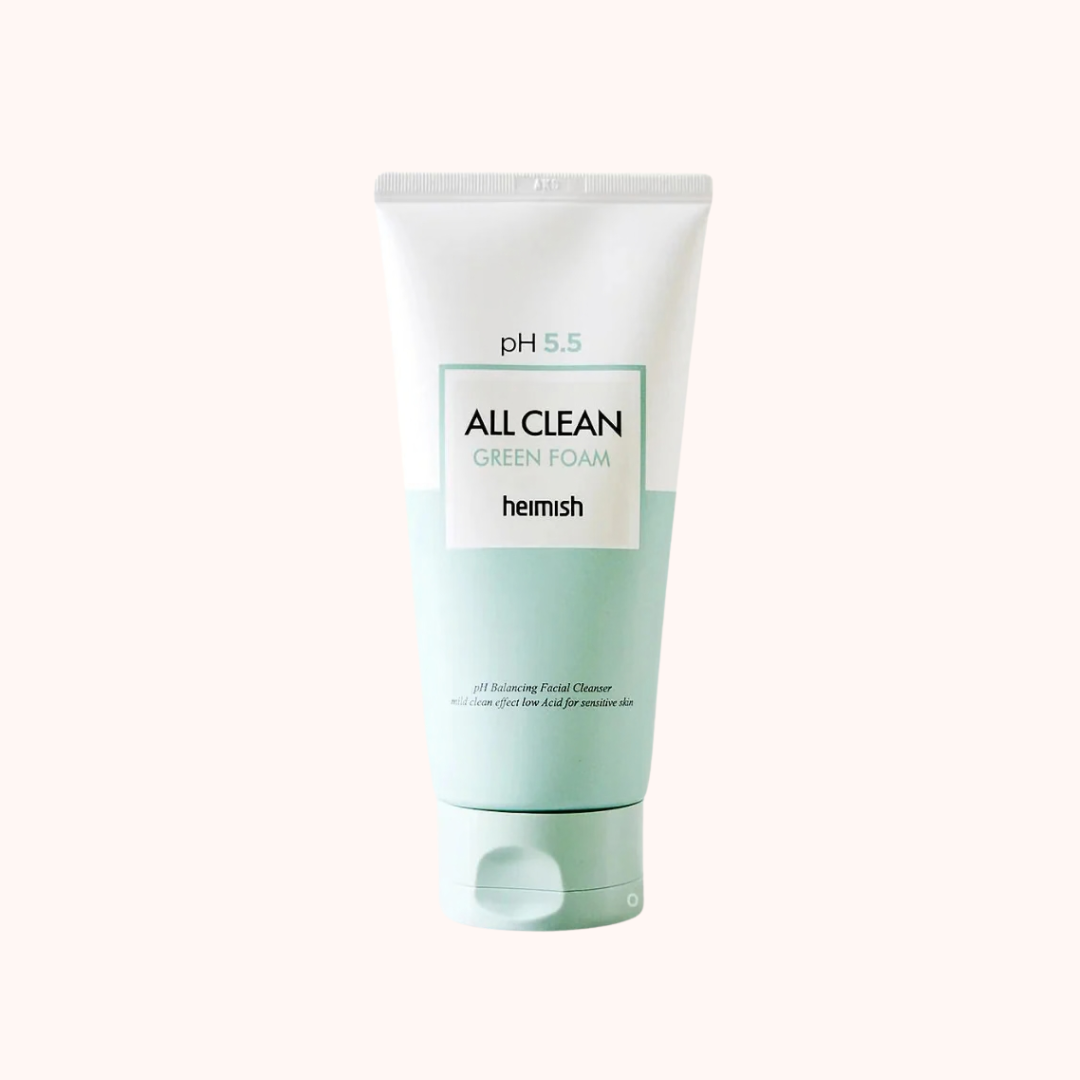 Tube of Heimish All Clean Green Foam on a white background