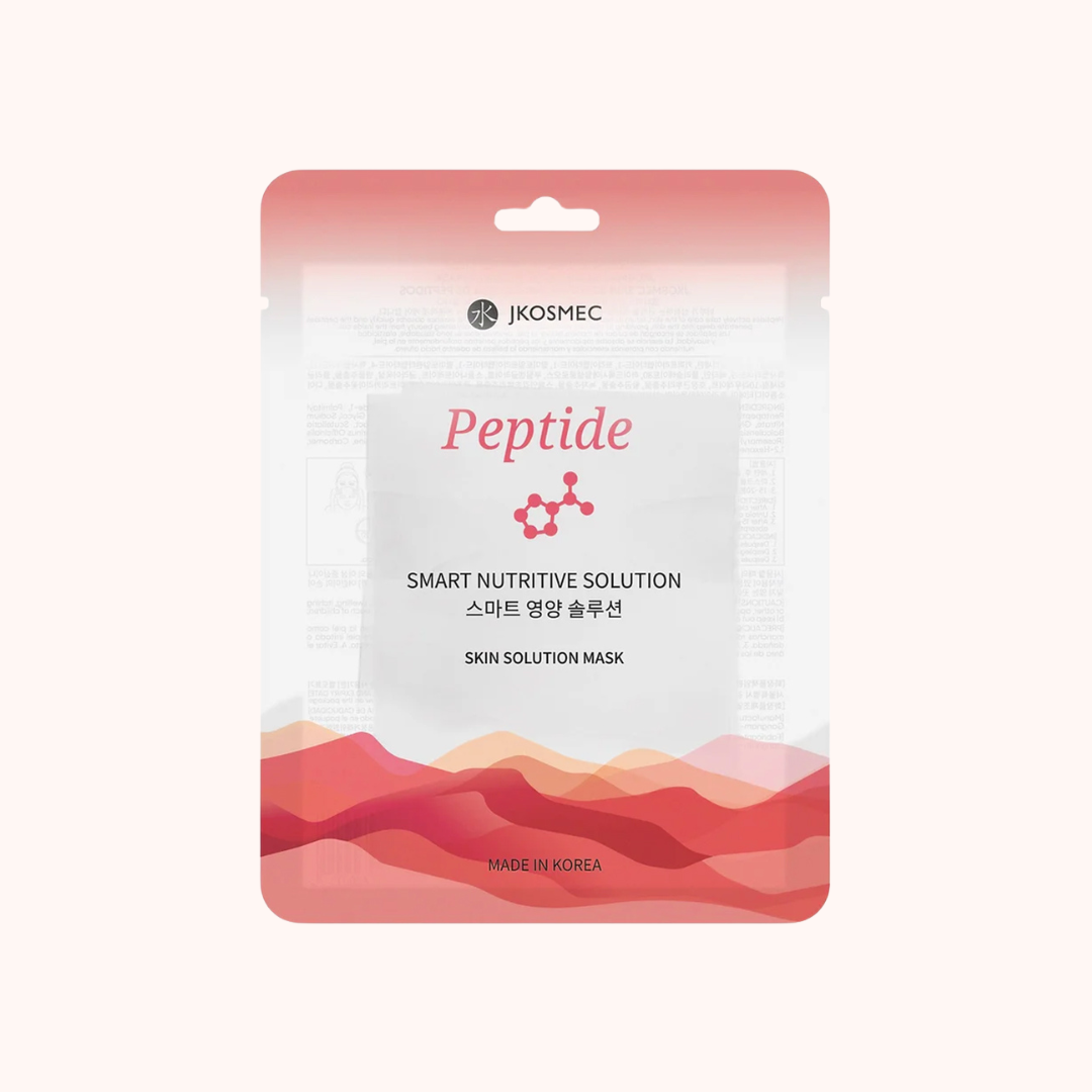 Peptide skincare solution mask packaging with JKOSMEC branding on a white background