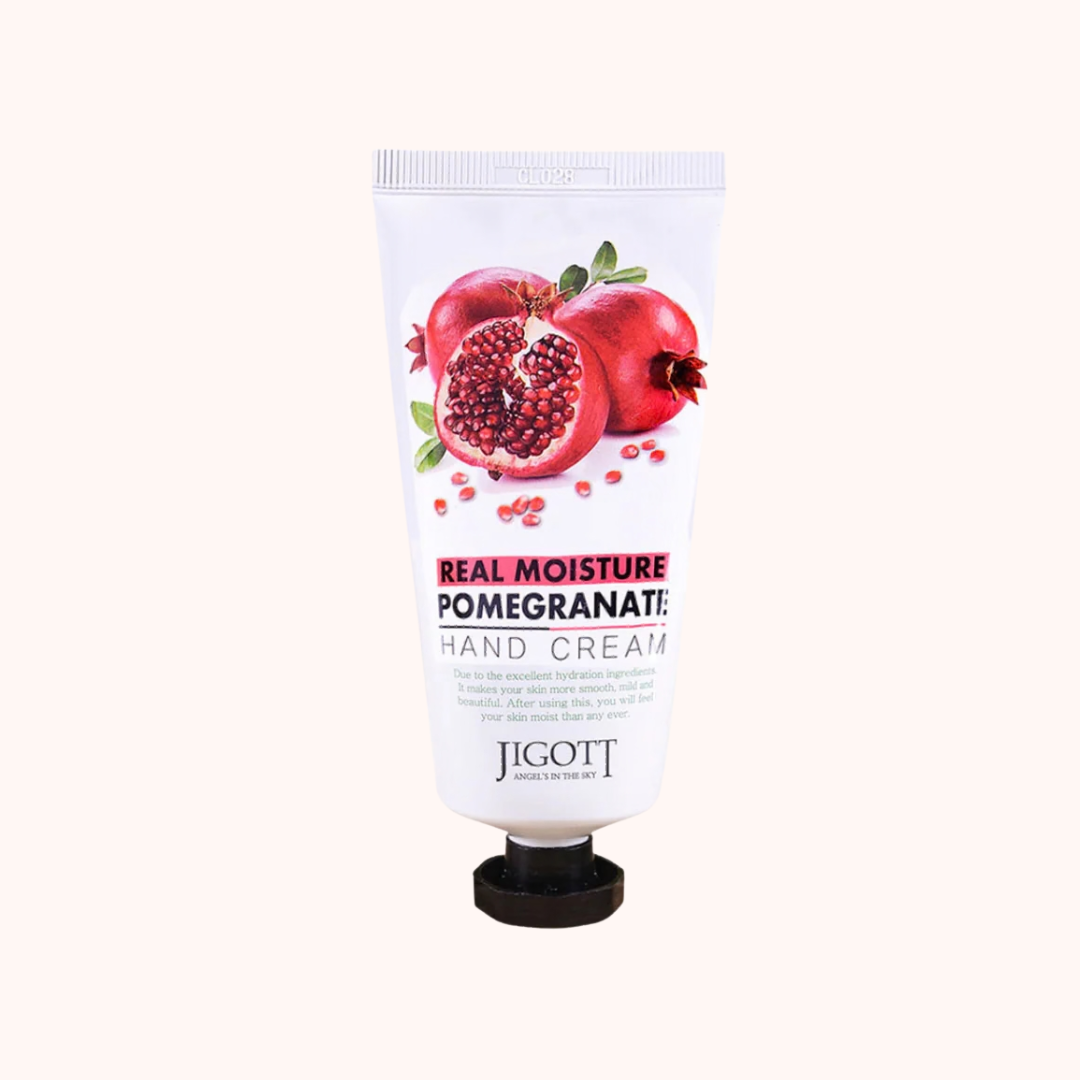 Pomegranate hand cream with visible brand name on a white background