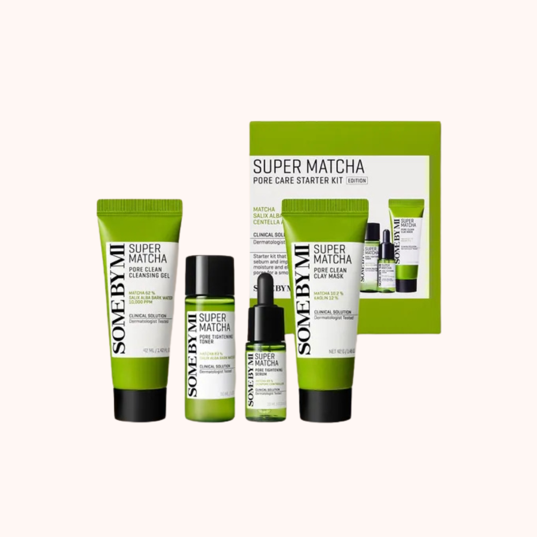 Some By Mi Super Matcha skincare product set on a white background