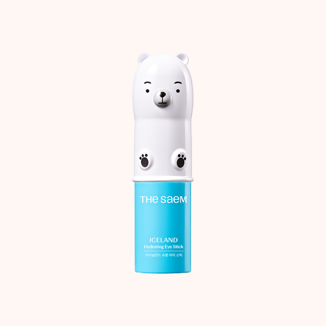 The Saem Iceland Hydrating Eye Stick with polar bear design on a white background