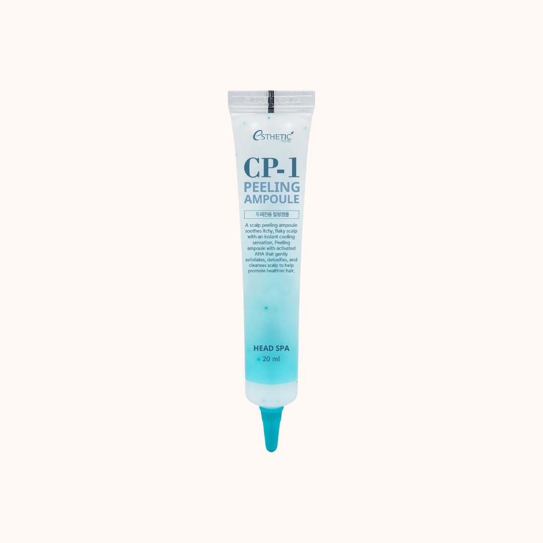 A tube of CP-1 Esthetic House Peeling Ampoule, which is a skin care product for hair peeling and scalp treatment.