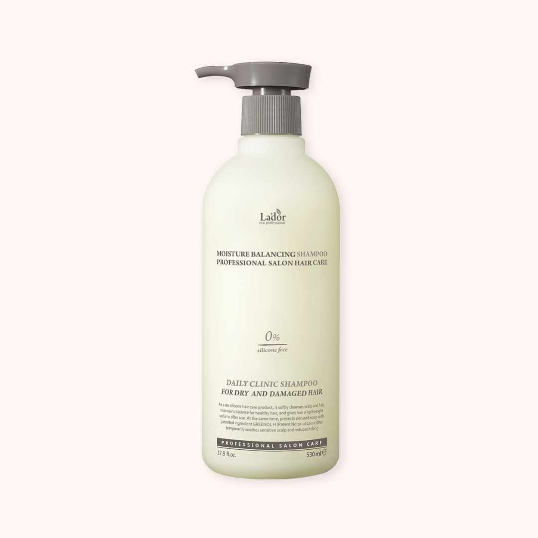 A pump bottle of Lador Professional Hair Care Moisture Balancing Shampoo, 530ml.