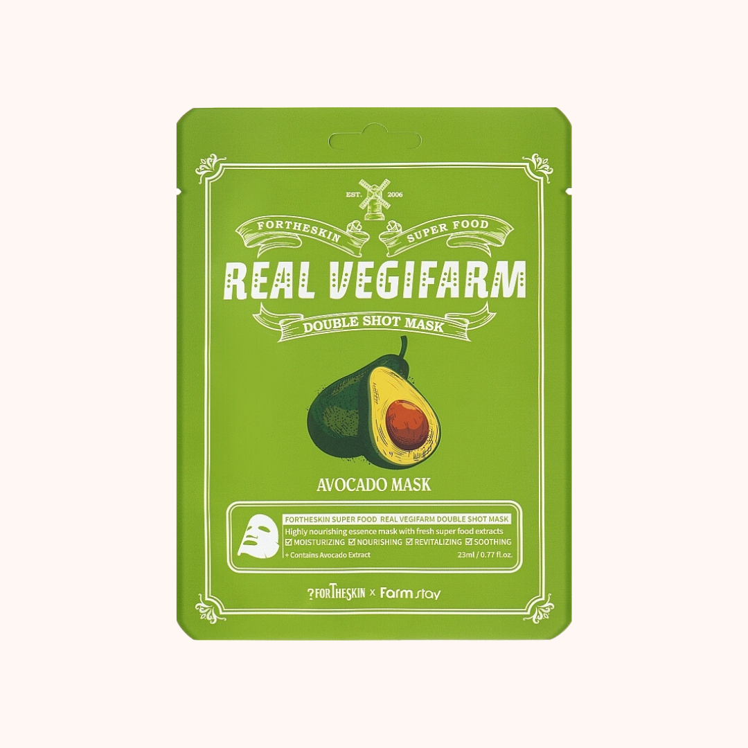 Fortheskin Super Food Real Vegifarm Double Shot Mask Avocado Питательная тканевая маска с авокадо