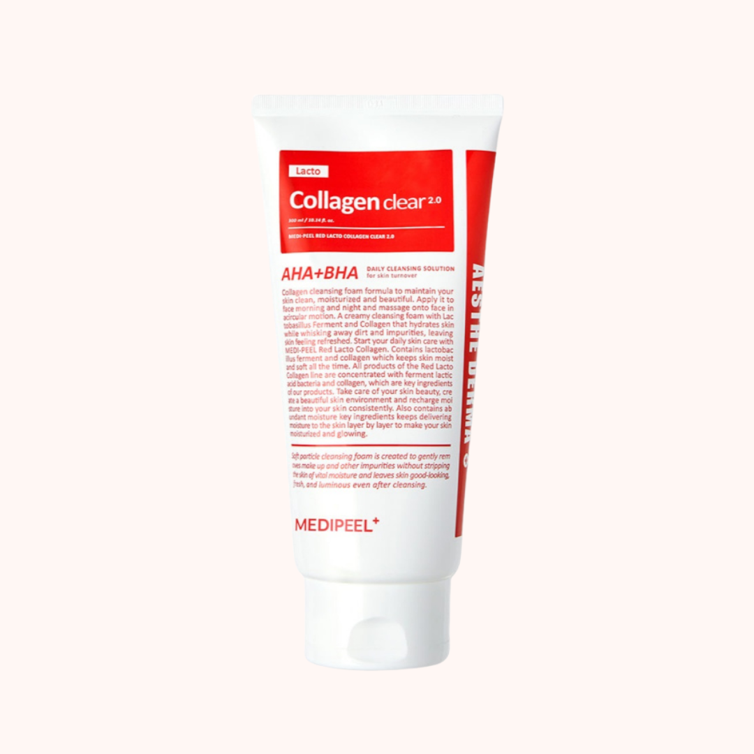 Medi-Peel Red Lacto Collagen Clear 2.0 AHA+BHA - Очищающая пенка с коллагеном и пробиотиками 300мл