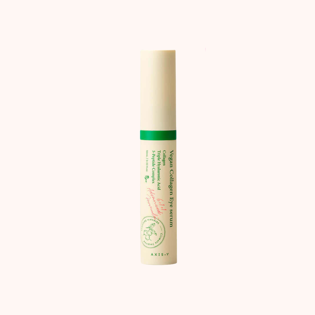 Skincare product tube with green label on a white background