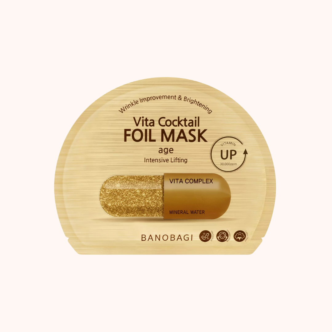 Vita Cocktail Foil Mask packaging with gold capsule on a white background