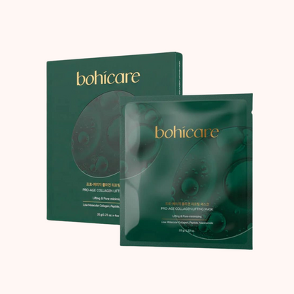 Bohicare Pro-Age Collagen Lifting Mask product packaging, including a box and a sachet mask.