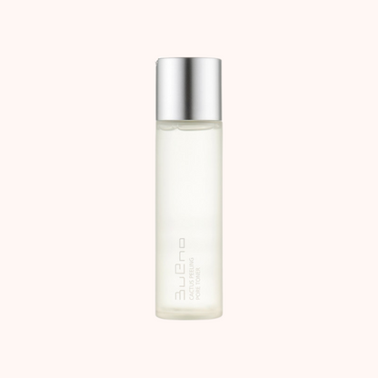 Clear bottle with silver cap on a white background