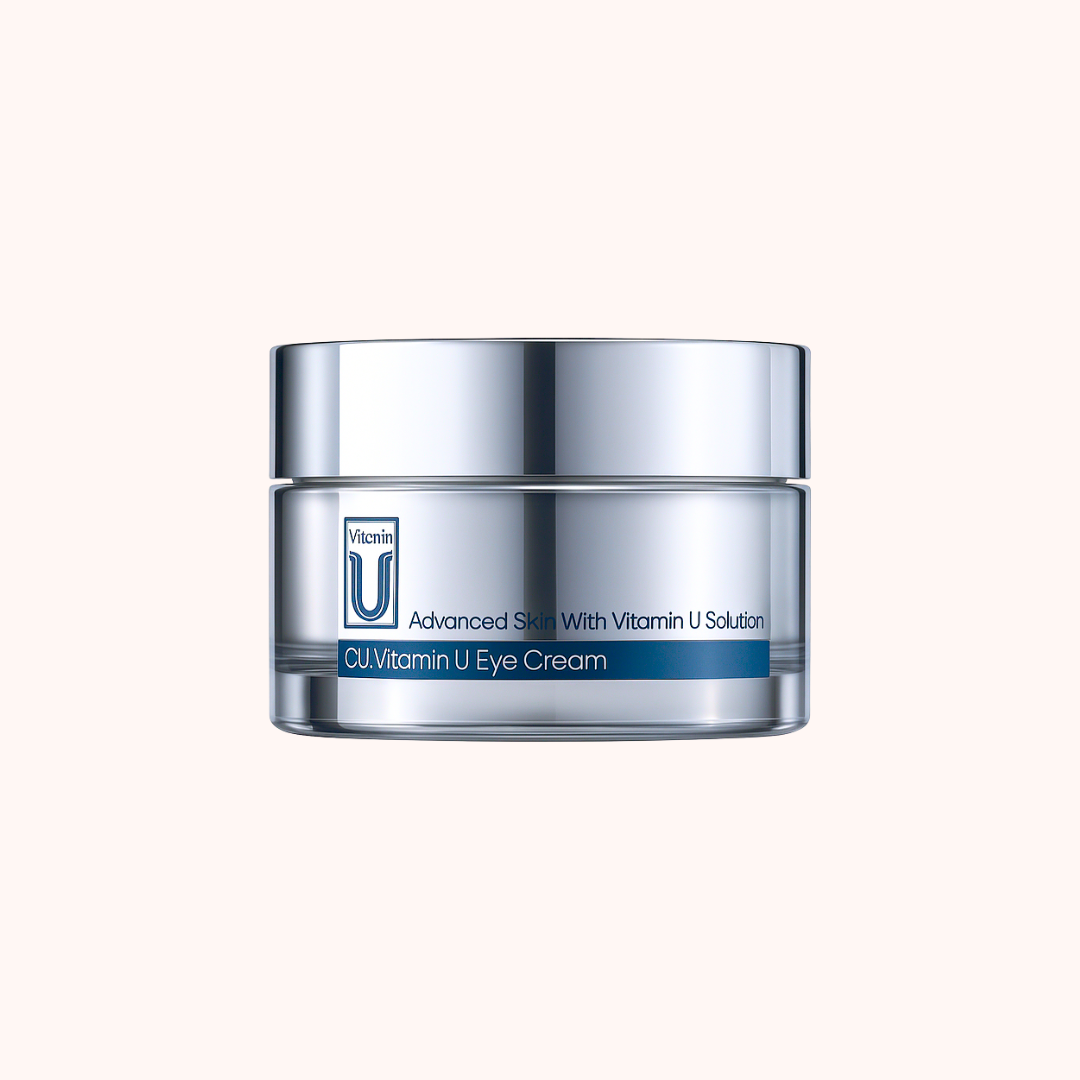 Vitamin U eye cream jar on a white background