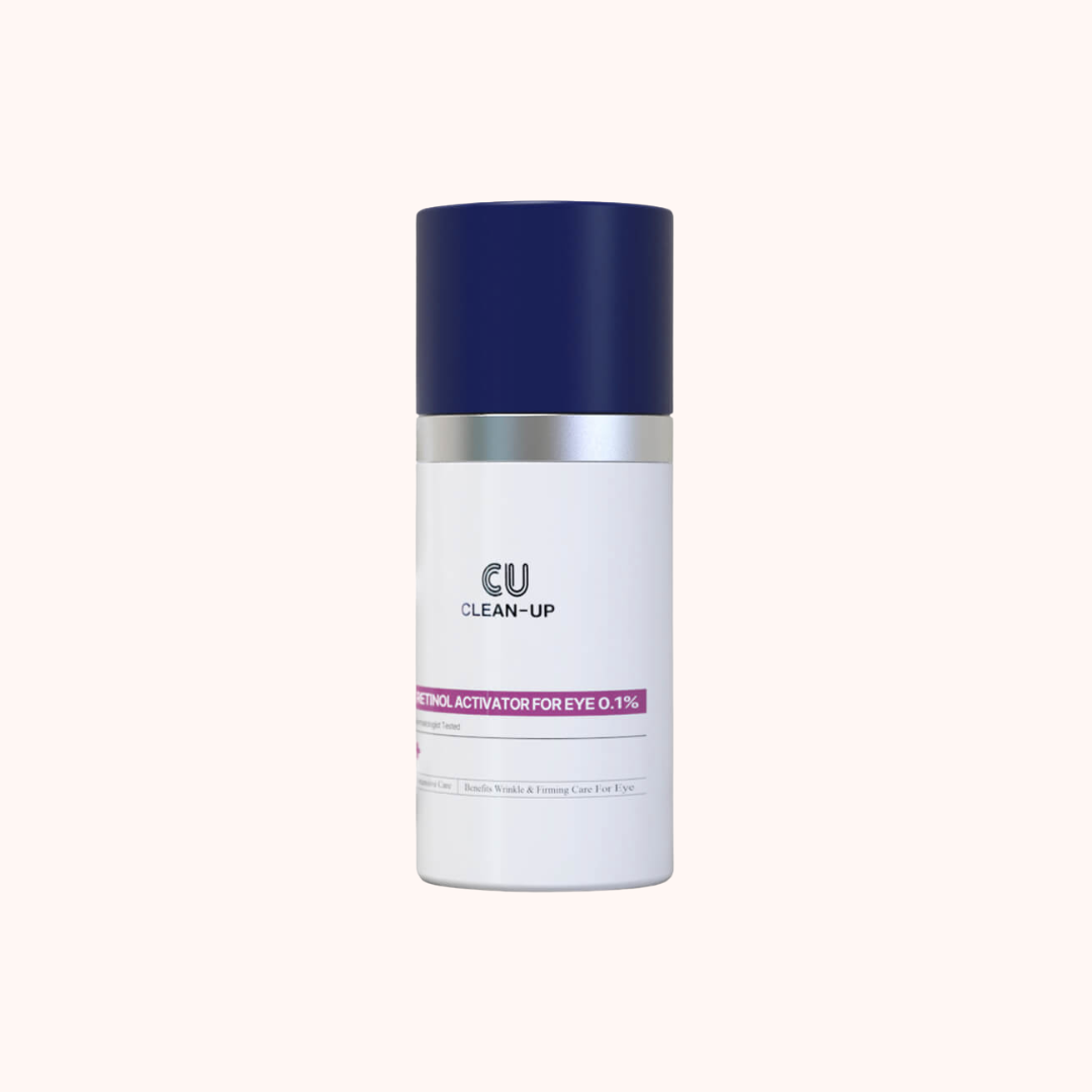 Skincare bottle with blue cap and white body on a white background