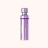 A single cylindrical cosmetic bottle with a metallic lavender-purple cap and matching purple label accents, centered on a very light warm beige background. The bottle appears to be a skincare or serum container with printed text on the front.