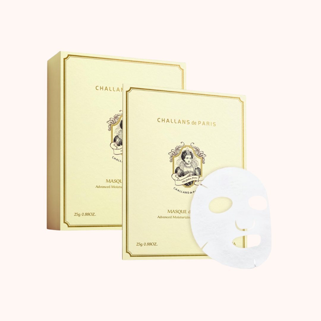 Challans de Paris face mask packaging with a single mask sheet on a white background