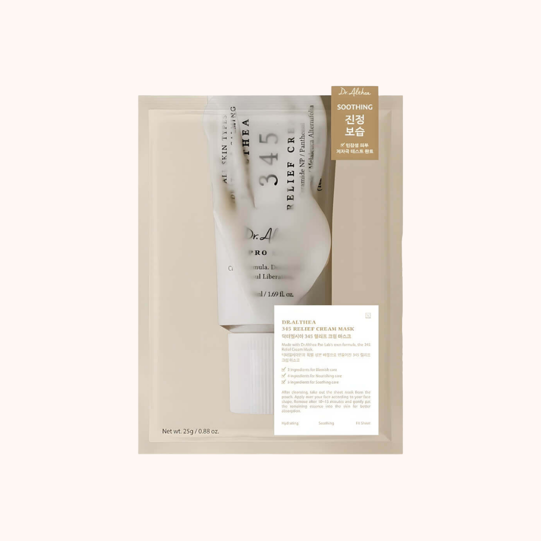 Dr. All Pro All-Over Face Cream 345 in a white squeeze tube, presented inside its beige cardboard packaging with a product information card and a brown &