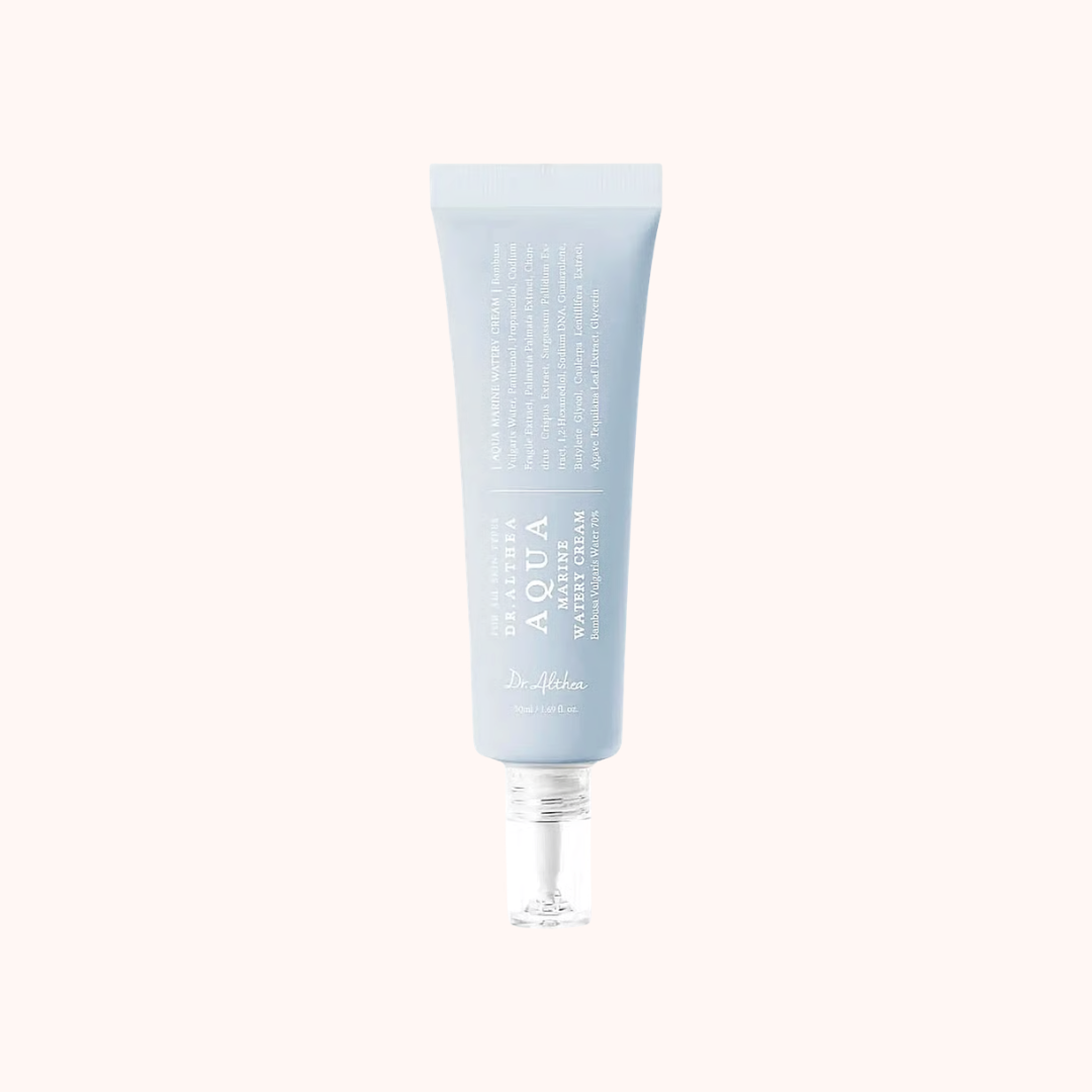 Blue tube of cream on a white background