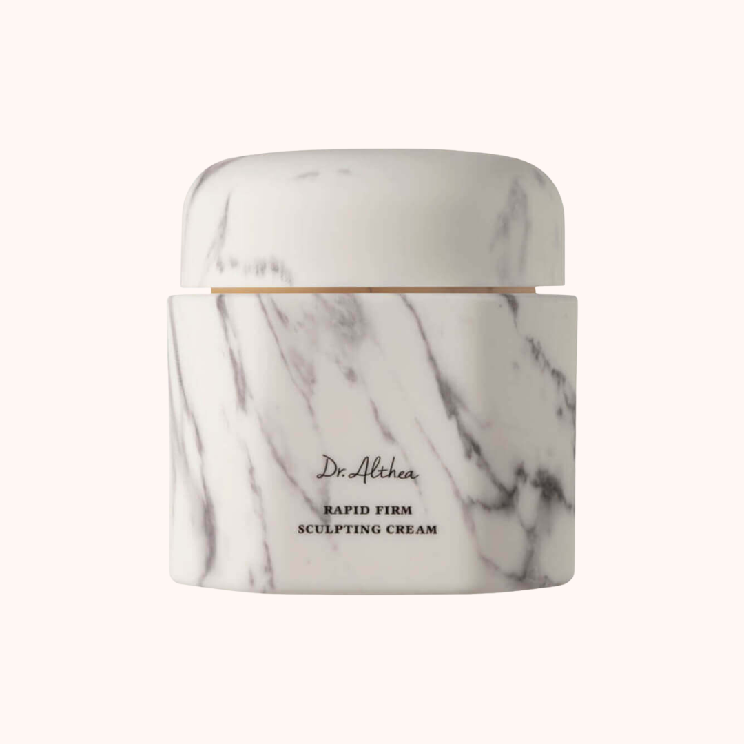 Marble-patterned skincare cream jar with &