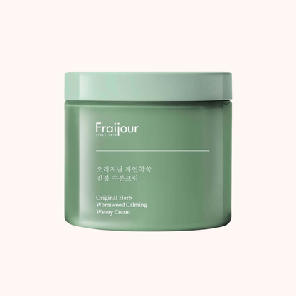 Green jar of Fraijour cream on a white background