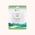 Cica skincare solution mask packaging with green gradient design on a white background