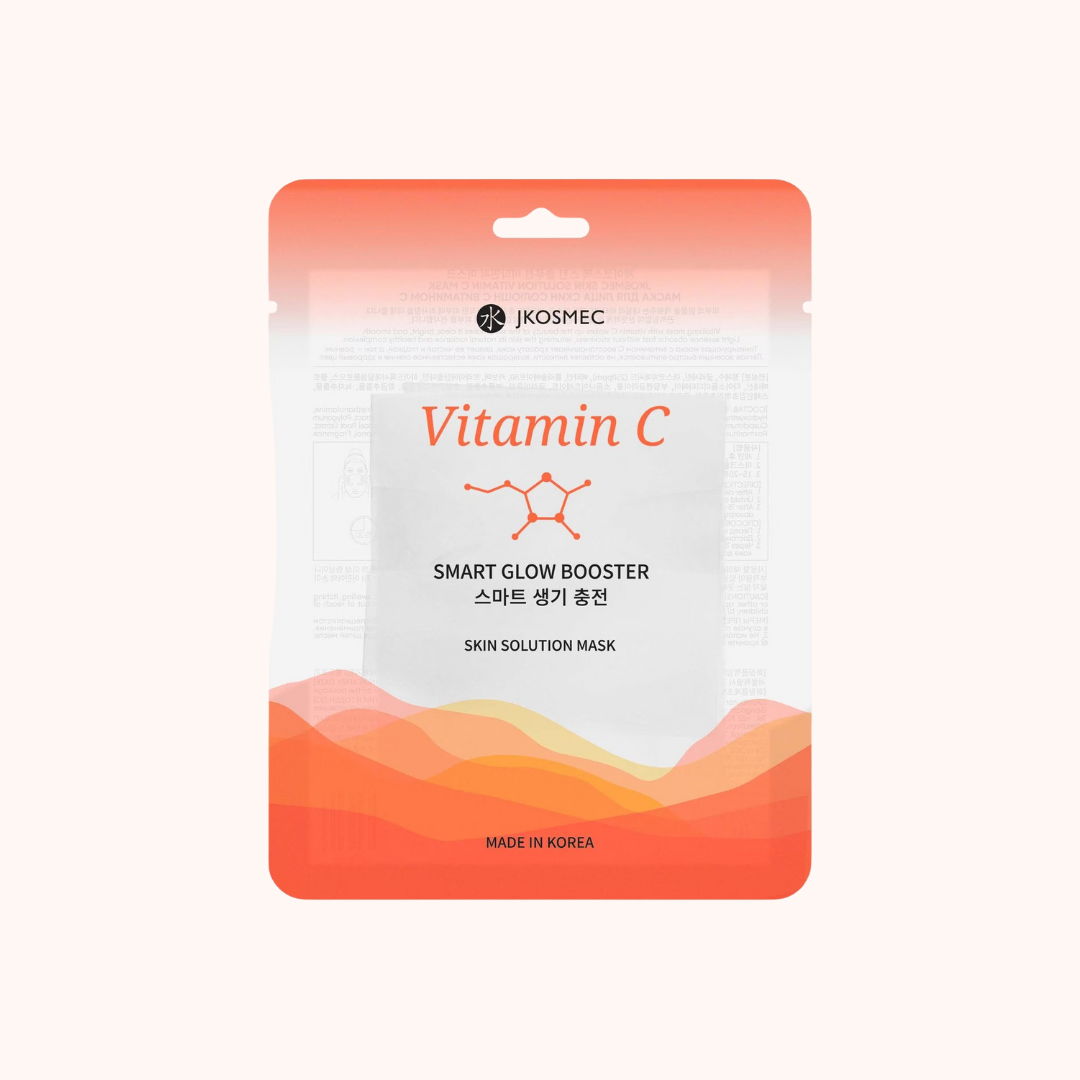 Vitamin C skin solution mask packaging with a gradient design on a white background