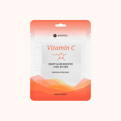Vitamin C skin solution mask packaging with a gradient design on a white background