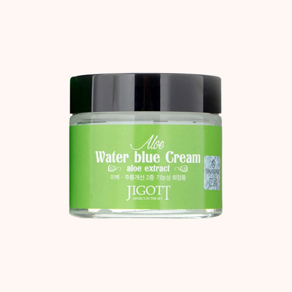 Jigott Aloe Water Blue Cream jar on a white background