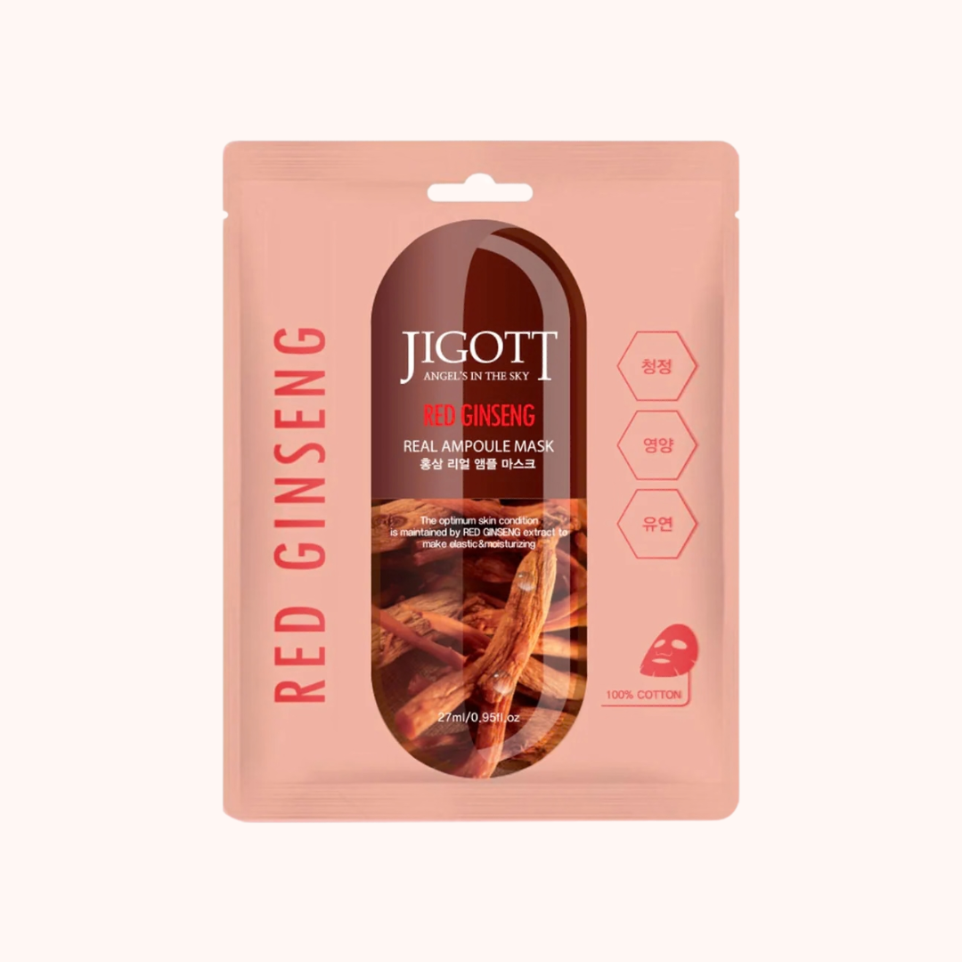 Jigott Red Ginseng Real Ampoule Mask packaging on a white background