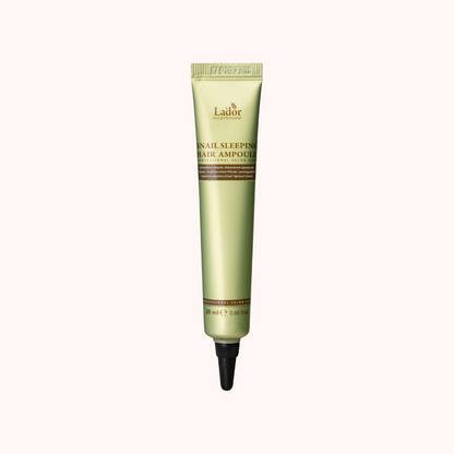 A tube of Lador Professional Hair Care Snail Sleeping Hair Ampoule, 20ml in size, with a green label and black cap.