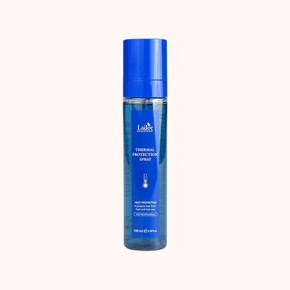 A spray bottle of Lador Professional Hair Care Thermal Protection Spray, 100ml in size, with a blue label.