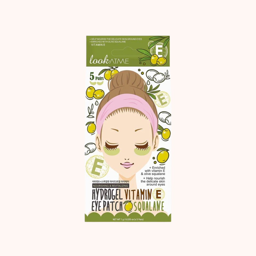 Packaging of Look At Me Hydrogel Eye Patch Vitamin E Squalane with a illustration of a woman&