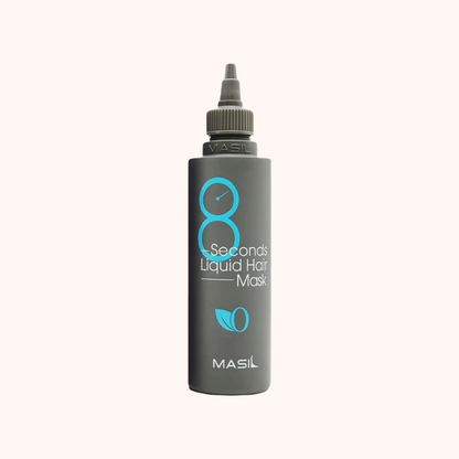 Bottle of MASIL 8 Seconds Liquid Hair Mask with a gray label and a dropper nozzle.