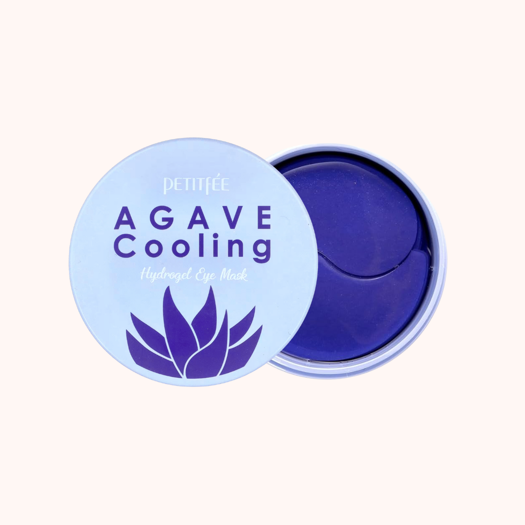 Agave cooling eye mask with purple packaging on a white background