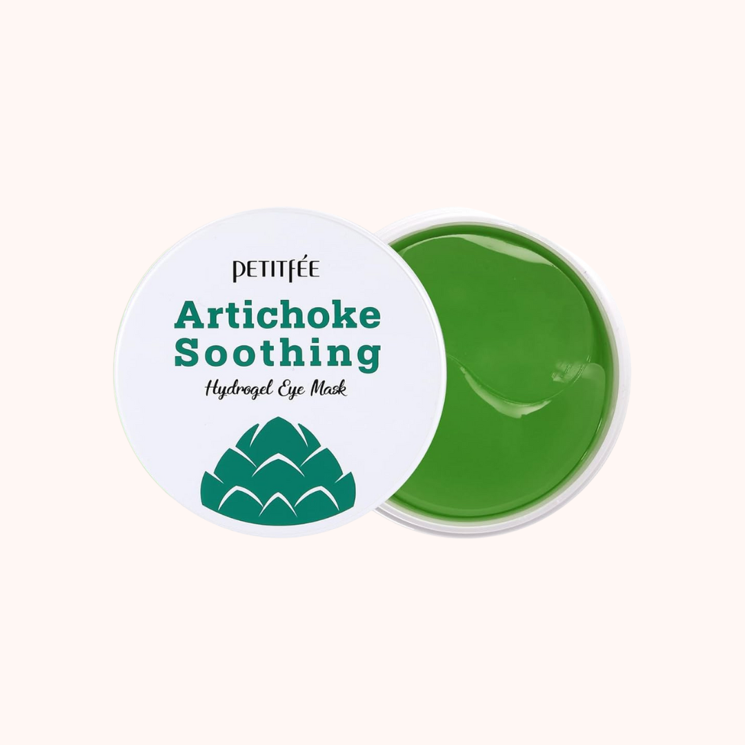 Petitfee Artichoke Soothing Hydrogel Eye Mask on a white background