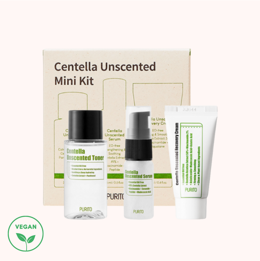 Purito Centella Unscented Mini Kit 3 kpl (Toner 30ml, Serum 15ml, Cream 12ml)