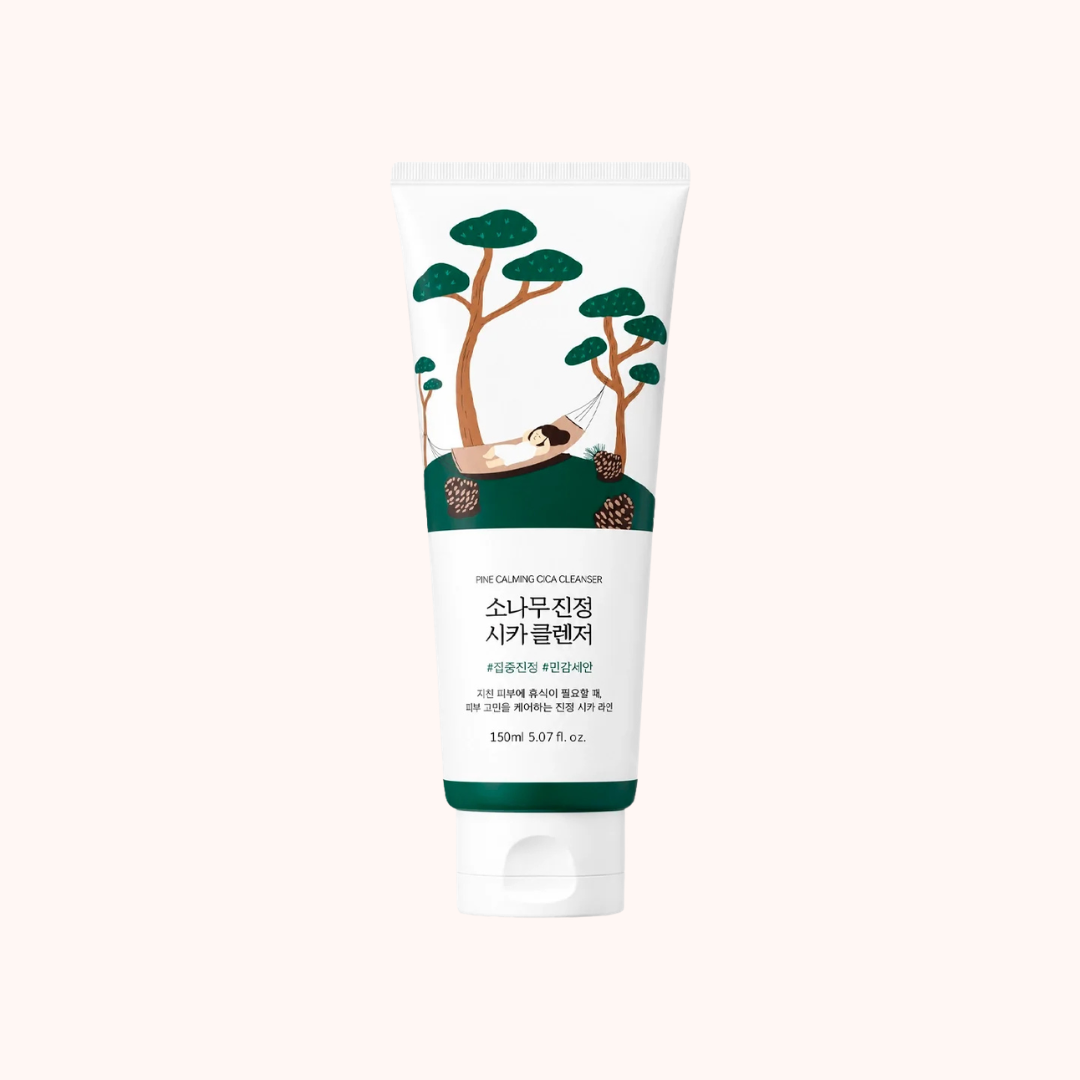 A 120ml squeeze tube of COSMOPOLIS CLEANSENER cleansing lotion, featuring a white tube with a green and brown forest illustration and Korean text, set against a solid pale pink background.
