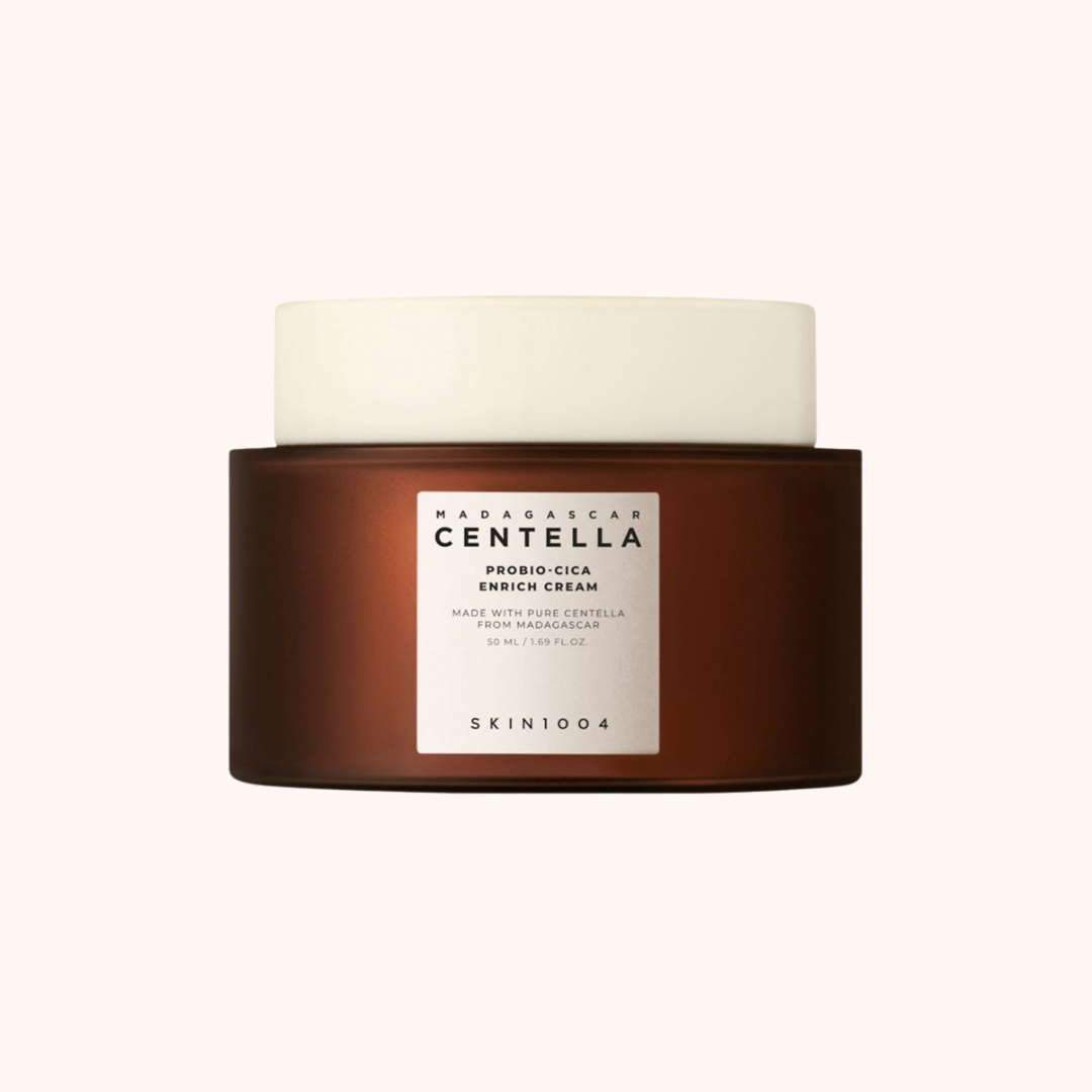 Skincare jar with a white lid on a white background
