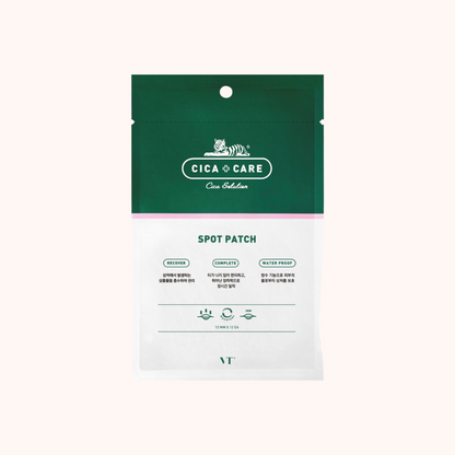 Packaging of VT Cosmetics Spot Patch which is green and white with product information and branding visible.