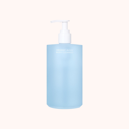 Blue bottle with pump on a white background