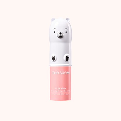 Cosmetic product with a polar bear design on a light pink background